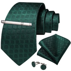 [DIBANGU] メンズ ネクタイ緑の格子縞 結婚式 ビジネス用 ネクタイ 4点セットフォーマル 披露宴 就活