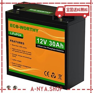 eco-worthy リチウムイオンバッテリー 12v 30ah 284wh バッテリー リン酸鉄 リチウム電池 lifepo4 ディープサイクル 3000回 bms保護 rv 