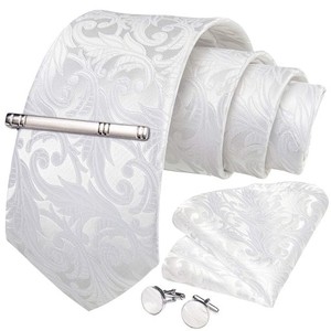 [DIBANGU] ネクタイ 白 結婚式 ホワイト ネクタイ ポケットチーフ タイピン セット ギフトボックス付き