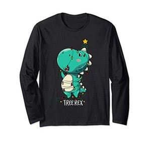 TREE REX 恐竜のクリスマスの装飾面白いツリーの衣装 長袖Tシャツ