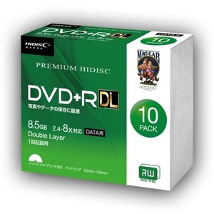 HIDISC データ用 DVD+R DL 片面2層 8.5GB 8倍速対応 1回データ記録用 インクジェットプリンタ対応 10枚 スリムケース入り