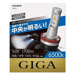 カーメイト 車用 LED ヘッドライト フォグランプ GIGA E3400シリーズ H8/H9/H11/H16共通 6500K 1700LM/1灯 車検対応 BW543