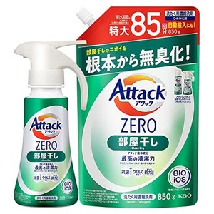 【まとめ買い】アタックZERO 洗濯洗剤 液体 部屋干しのニオイを根本から無臭化 ワンハンドプッシュ 本体380Ｇ+詰替え850G