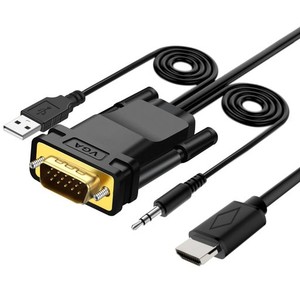 VGA TO HDMI 変換ケーブル 1.8M VCOM VGA TO HDMI 出力 変換アダプタ ビデオ 1080P@60HZ 音声転送 TV PC プロジェクター ディスプレイ 給