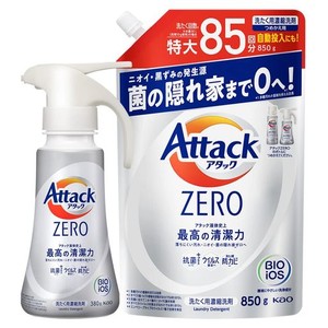 【まとめ買い】アタックZERO 洗濯洗剤 液体 アタック液体史上 最高の清潔力 ワンハンドプッシュ 本体380G+詰替え850G
