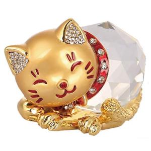 バカラ 招き猫 ラッキーキャット クリスタル 置物 座布団付き ゴールド  