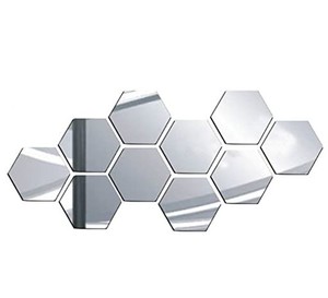 【コムバンク】3D六角形 姿見鏡 六角鏡 貼る鏡 割れない鏡 壁掛けミラー 飛散防止 DIY 反射板 全身鏡 自由組合 取り付け簡単 10枚入 小型