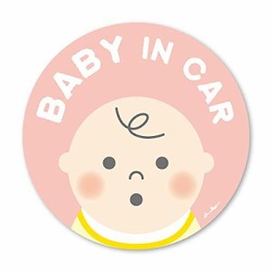 赤ちゃん 顔アップ ピンク【BABY IN CAR】車マグネットステッカー ベビーインカー 丸型15cm