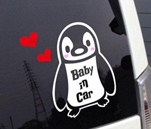 ペンギン柄Baby in Car 赤ちゃんが乗ってます カッティングステッカー (Baby in Car, ホワイト)