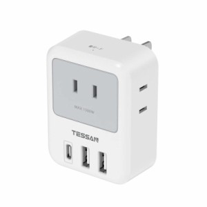 TESSAN USB-C コンセント タップ 電源タップ USB-C付き (グレー)