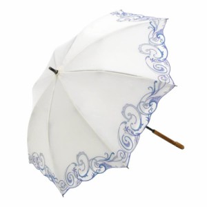 [シノワズリーモダン]日傘 ショート日傘 晴雨兼用 １級遮光 遮熱 UVカット 女優日傘 かわず張り 涼しい (ホワイト×ブルー)