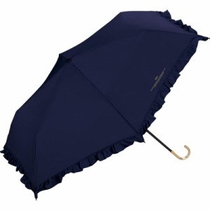 Wpc. 雨傘 折りたたみ傘 フェミニンフリル ミニ ネイビー 50cm レディース 晴雨兼用 大人可愛い クラシカル ゴールドハンドル おしゃれ 