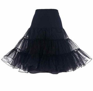 [ドレステル] ふわふわパニエ ひざ丈 フリルいっぱい 3段のボリュームパニエ カラースカート (XL, ブラック)