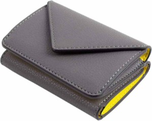 [MALTA] ミニ財布 三つ折り財布 メンズ レディース コンパクト 小さい 財布 レザー 牛革 ボタン型 小銭入れ カード入れ 大容量 (greyyell