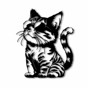 【たみ屋】サングラス猫ステッカー カッティングステッカー 防水 日本製 (猫A(小), ブラック)
