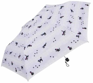 オカモト原宿店 ランドセルに入る かる〜いミニ傘 子供用折りたたみ傘 約210g 猫とボーダーレース (パープル)