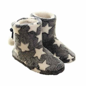 [ムニャムニャ] 北欧 ルーム シューズ かわいい 暖か もこもこ スリッパ 冬用 防寒 足首 ボア ブーツ (ブラック, 23.0 cm)