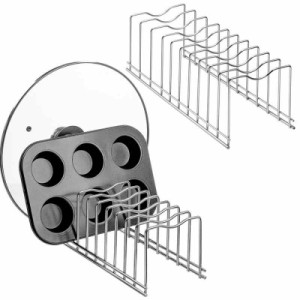 SANNO ディッシュラック フライパンスタント 鍋蓋収納ラック キッチン収納 水切りラック ステンレス製 間隔幅3.5？X3幅2.5？X7 2個セット
