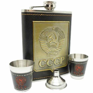 CCCP 旧ソ連 スキットル アウトドア 8オンス 220ml 【ロゴ入り布袋/漏斗/クリーニングクロス 付属】 Praxia (セット)