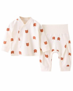 [Hapipana] ベビー服 腹巻き付き パジャマ 上下セット 前開き 綿100％ ミドル ハイネック 長袖 ナイトウェア 子供 キッズ 男の子 女の子 