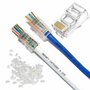 YFFSFDC RJ45コネクタ CAT6 CAT5E CAT5 LANケーブル用 貫通型 LANコネクタ 配線簡単 爪折れにくい RJ45 モジュラープラグ 8P8C LAN コネ