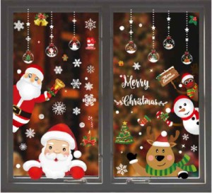 YULOONGクリスマスの静電気ステッカー サンタクロースクリスマスツリー雪だるま スノーフレーク白鹿DIYドアと窓の壁画ステッカー動くこと