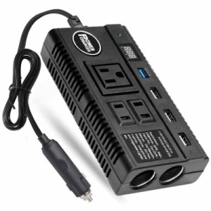 DC/AC カーインバーター シガーソケット 120W 車載充電器 DC12V 24VをAC110Vに変換 12V車＆24Vトラック対応 8つ保護機能 USB 4ポート AC