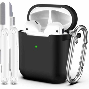 R-fun AirPods第2世代と第1世代の携帯ケース、クリーニングキットと耳栓フックカバー（2本セット）付き、アップルAirPodsの柔軟なシリコ