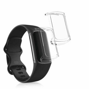 kwmobile 2x ケース 対応: Fitbit Charge 6 / Charge 5 カバー - フルカバー シリコン 耐衝撃 全体保護 透明/黒色 (透明)