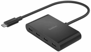 Belkin Connect USB-C to 4ポートUSB-Cハブ(4-in-1) 100W PD タイプCポート10Gbps 超高速データ転送 FRS技術搭載 データ破損防止 全ポー