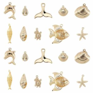 SUNNYCLUE　夏の海　10種20個　18k　チャーム　魚　シェル　ペンダント　ヒトデ　貝殻　ピアス　オーシャン　海亀　イヤリング　イルカ　