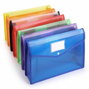 Sumnacon ファイルケース ファイル袋 ボタン式 プラスチック 透明 おしゃれ かわいい a4 持ち運び クリアファイルケース 書類ケース 7個
