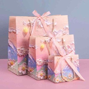 Futakuchi ラッピング 袋 手提げ 紙袋 プレゼント用 ギフトバッグ おしゃれ ギフト 袋 3D 立体 視覚 油絵 かわいい スタイル 誕生日 包装