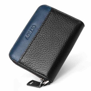 [LUOLUO] 小さい 小銭入れ メンズ 本革 コインケース カードケース YKK ファスナー コンパクト 財布 (ブラック/ブルー)