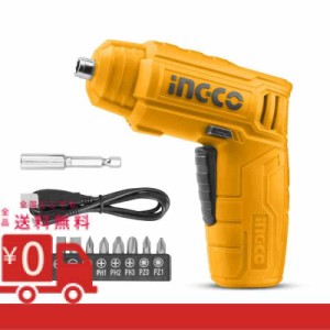 INGCO コードレス 電動ドライバー ビット付属 充電用USBケーブル付属 LEDライト 正逆転切替 軽量 CSDLI0402 (A型)