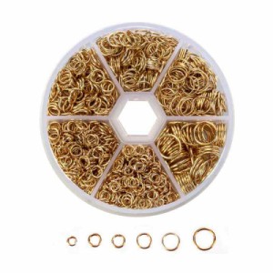 YFFSFDC 丸カン 約1390個入り 6サイズ 直径4mm/5mm/6mm/7mm/8mm/10mm ゴールド アクセサリー パーツ リング 金具セット 基礎パーツ クラ