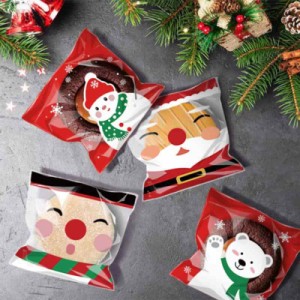 Lanito クリスマスラッピングバッグ OPP袋 100個 ラッピング袋 透明 お菓子袋 個包装袋 包装袋 ミニ 自己粘着性 チョコレート キャンディ