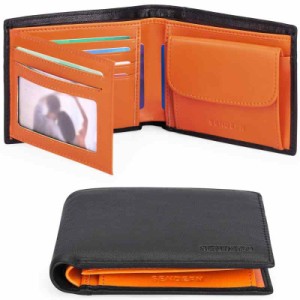 [SENDEFN] 財布 メンズ 2つ折り 本革 小さい財布 コンパクト 小銭入れ スキミング防止 大容量 人気 おしゃれ 正規品 財布 (Orange)
