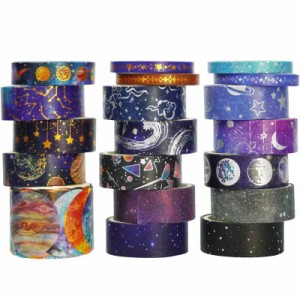 YUBBAEX 19巻 マスキングテープ 銀河 宇宙空間 幅広 銀/金箔押し 超かわいいスタイル 薄いです プレゼント包装、DIY工芸品、ノートの装飾