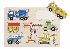 goki パズル 型はめ 木製 知育玩具 乗り物 車 1歳 Gollnest&Kiesel ゴルネスト＆キーゼル リフトアウトパズル コンストラクションカー （