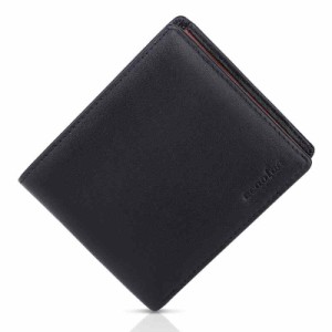 [ecoofee] 財布 メンズ 二つ折り 本革 薄い ボックス型小銭入れ 一流 の 財布 職人 が 作る 二つ折り財布 サイフ コンパクト (Black)