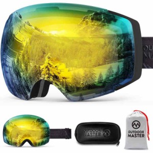 [OutdoorMaster] スキーゴーグル 両層磁気レンズ レンズ着脱可 UV紫外線カットメガネ対応 ケース付き 曇り止め 180°広視野 スノーゴーグ