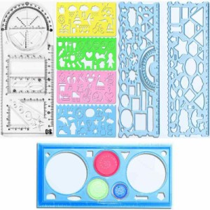 ZUNNY HJERBOFステンシル お絵かきテンプレートデザイン定規 8点セッ 定規 小学生 回して 円 幾何学 模様 図面装飾おもしろ 多機能文房具