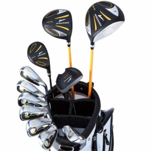 WORLD EAGLE 5Z-黒 メンズ ゴルフクラブセット 11本 選べるスタンドバッグ 初心者 (シャフトフレックスR, ホワイトバッグ)