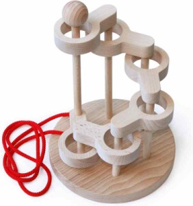 ？立体知恵の輪（6段）木のおもちゃ脳トレパズル 頭脳活性 日本グッド・トイ受賞おもちゃ 木のおもちゃ 知育玩具 ひも抜き 頭の体操 ラン