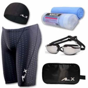 AthleX(アスレエックス) メンズ 水着 フィットネス 競泳水着 男性 スイミング ゴーグル 水中眼鏡 スイムキャップ セイムタオル セーム 大