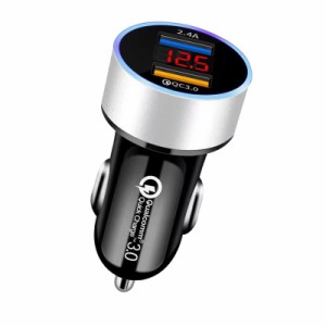 YUGYUG シガーソケット usb シガーソケット 電圧計 LEDデジタルディスプレー搭載 車 usb 車載充電器 シガーソケット 2連 QC3.0ポート 軽