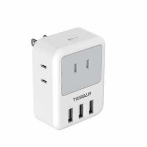 TESSAN USBポート付き 電源タップ USB コンセント (グレー)