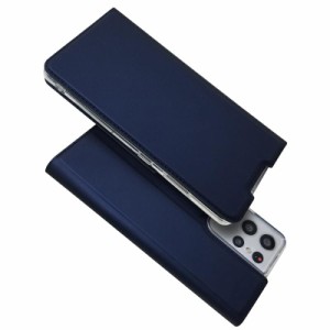 極めて薄い 手帳型 レザー 財布型 カード収納 薄型 各機種に対応 スマホケース (S21 Ultra 5G, ブルー)