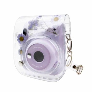 HIYQIN チェキケース,FUJIFILM instax mini 12/11/9/8+/8/40ケース 可愛いカメラバッグ ショルダーストラップ付き PVC満点星 (パープル)